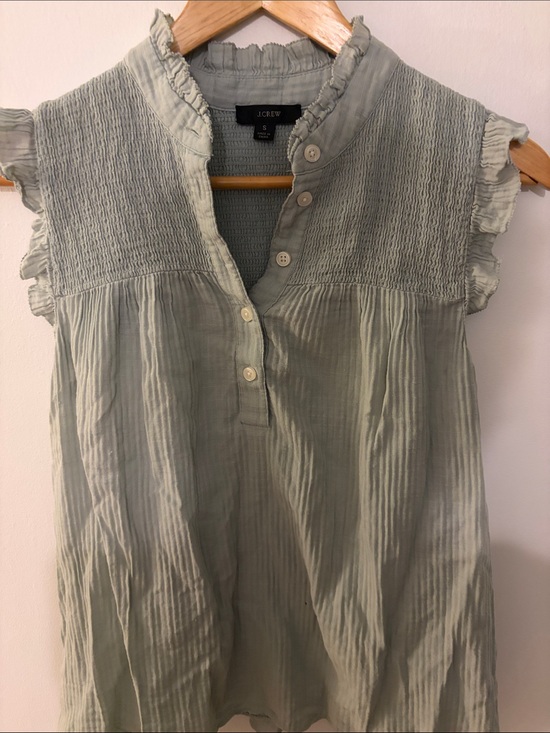 J. Crew Tops - J. Crew Sage Green Smocked Cap-Sleeve Button Front Top